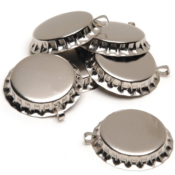 3 sets Altered Art Jewelry Bottle Caps 1 in Silver 18ct Beer Pop Soda Metal NIP - Picture 4 of 5